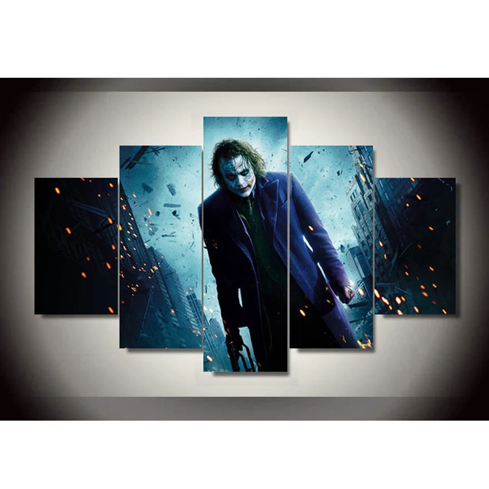 HD настенный художественный плакат с рамкой, печатный современный холст, 5 панелей, фильм Джокер, картины для гостиной, украшение дома, Модульная картина