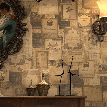 

PAYSOTA American Style Wallpaper Vintage English ICONS And Wine Standard Dining Room Wall Paper Roll