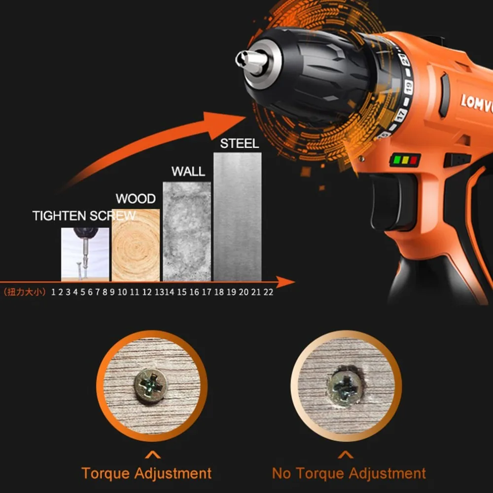 LOMVUM 12 В двойная скорость электрическая дрель светодиодный светильник перезаряжаемый Многофункциональный мини беспроводная ручная отвертка электроинструменты