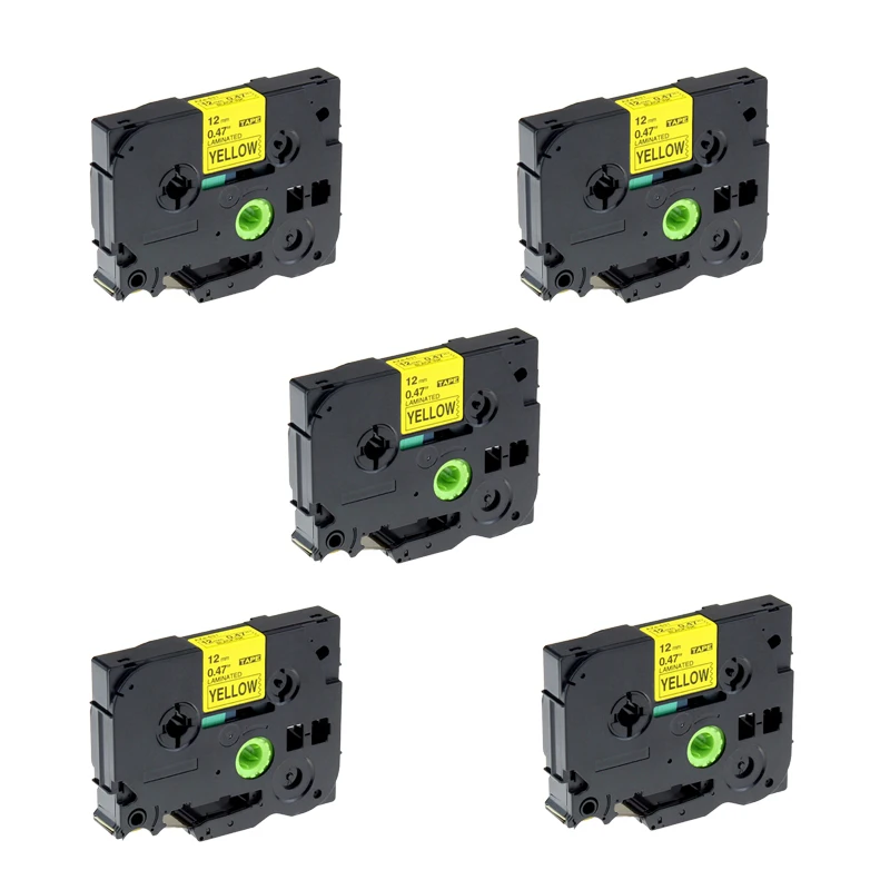 

5 лент для принтера Brother, сенсорная лента 12 мм Tze631 tze631 tze-631 tz631 tz tze 631 tz-631, черный на желтом Клее, ламинированный