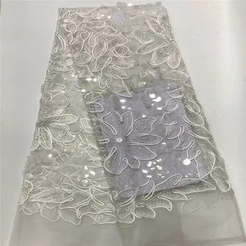 

Cassiel 2019 High Quality African Lace Fabric White French Net Embroidery Sequins Tulle Lace Fabric For Nigerian Party Dress