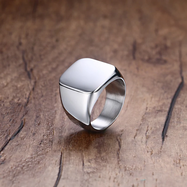 

Fashion Stainless Steel Big Square Rings For Mens Silver-color Polished Signet Ring Biker Party Jewelry Dropshipping