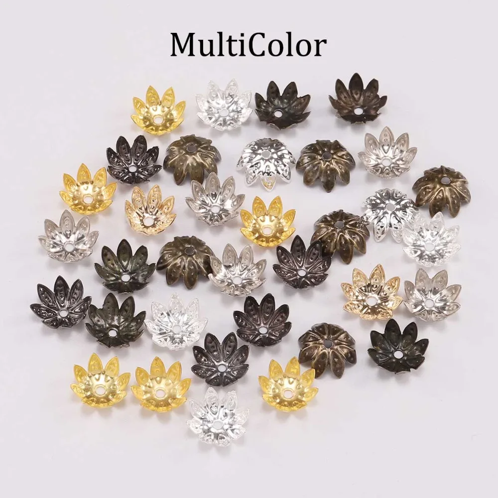 100pcs/Lot 8 10 mm  Lotus Flower Metal Loose Spacer Bead Caps Cone End Beads Cap Filigree For DIY Jewelry Finding Making