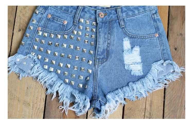 2017 European station Europe and the United States new rivets rivets irregular cat to be side cowboy high waist pants shorts hot pants (22)