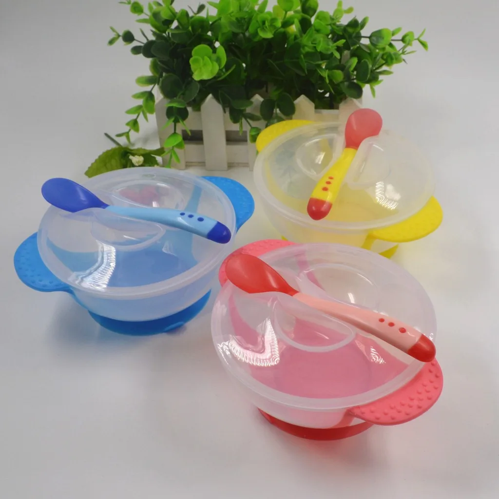 

Baby Dinnerware Set Baby Training Feeding Dishes Children's Tableware Kid Temperature Sensitive Spoon + Suction Cup Bowl set