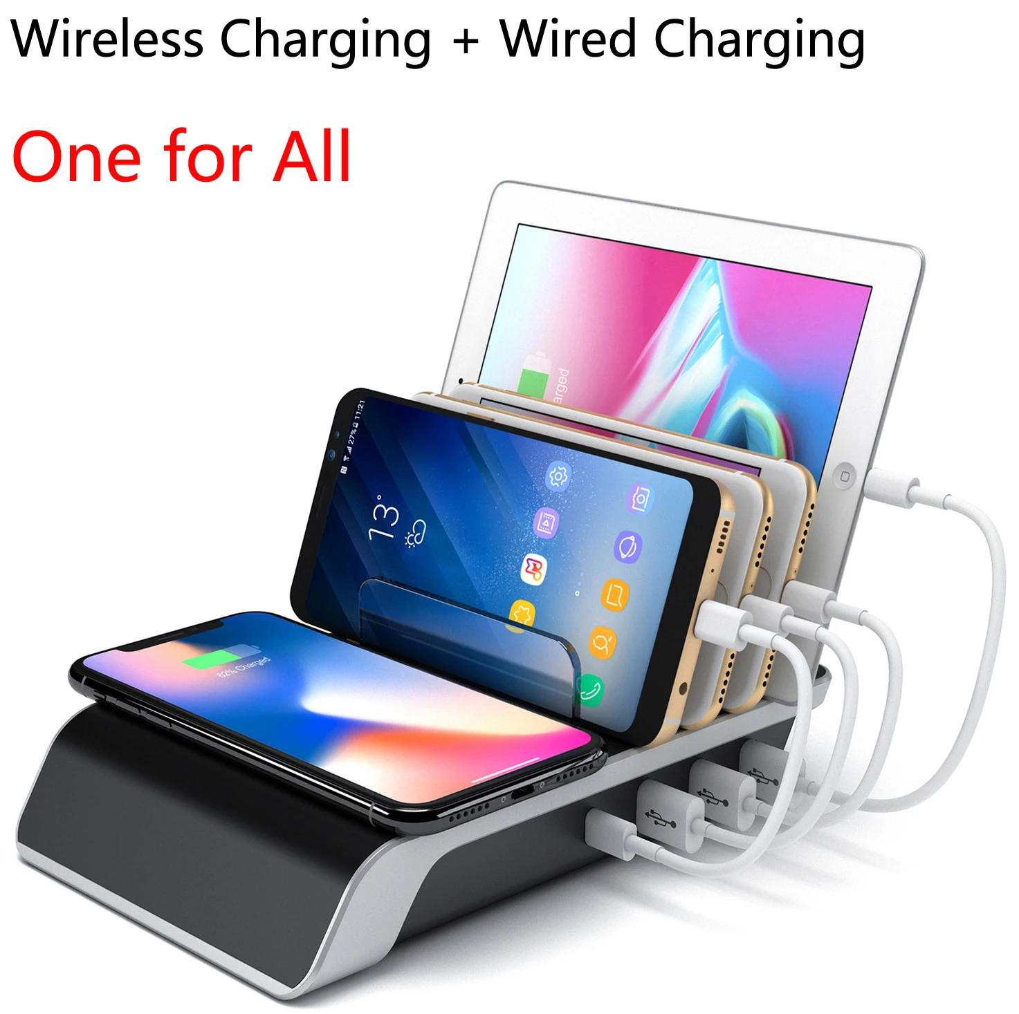 Беспроводное зарядное устройство w/type C 3 порта USB кабель для передачи данных зарядная станция Док-станция Подставка для iPhone XR samsung S8 S9 для телефона huawei Xiaomi