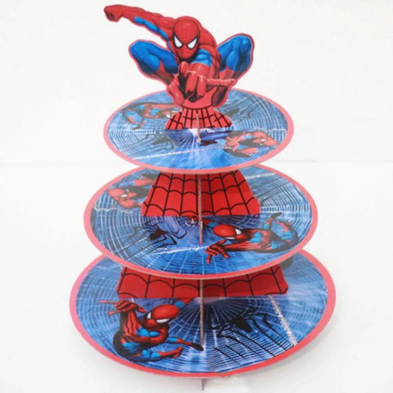 

1set new Cartoon SpiderMan 3-tier Cake Stand Baby Shower Supplies Kids Birthday Party Decoration Cupcakes Holder Candy Bar