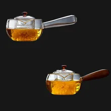 Чайный чайник с деревянной ручкой, нагреваемый чайник из боросиликатного стекла с ручкой, травяной цветочный чайник, чайник для здоровья BS