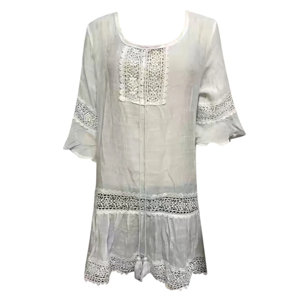 CHAMSGEND, летняя женская пляжная юбка, бикини, блузка, для морского отдыха, Солнцезащитная рубашка, одноцветная, модное свободное платье - Цвет: Белый