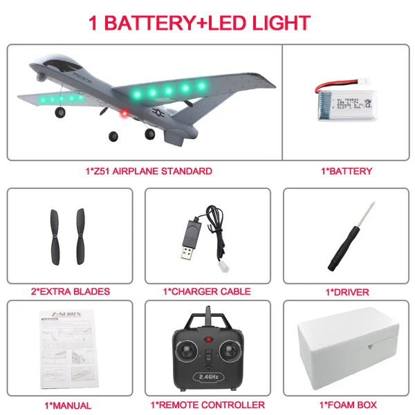 RC самолет 20 минут полета игрушка-планер самолет с светодиодный 2,4G размах крыльев дети самолет из пенопласта - Цвет: LED 1 Battery Foam