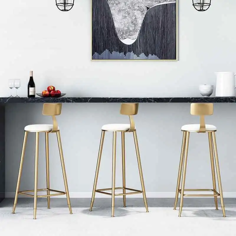 

Nordic Simple Gold Bar Chair Dessert Shop Coffee Restaurant Lounge Chair Backrest High Stool Bar Bar Stool