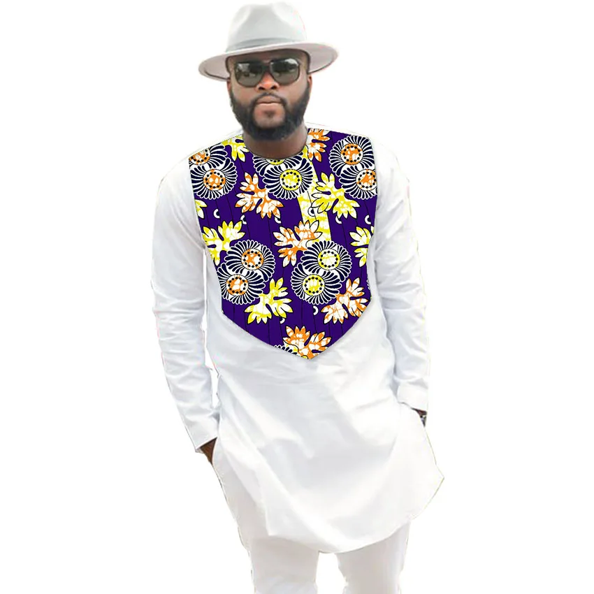 Fashion Man's African Print Tops Dashiki Long Sleeve Tees Printed And White Men T-Shirt African Men Clothing For Customized