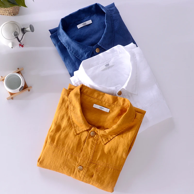 Лен дизайн мужская летняя рубашка брендовая Повседневная желтая рубашка Мужские Твердые воздухопроницаемые рубашки Мужская модная сорочка Camisa