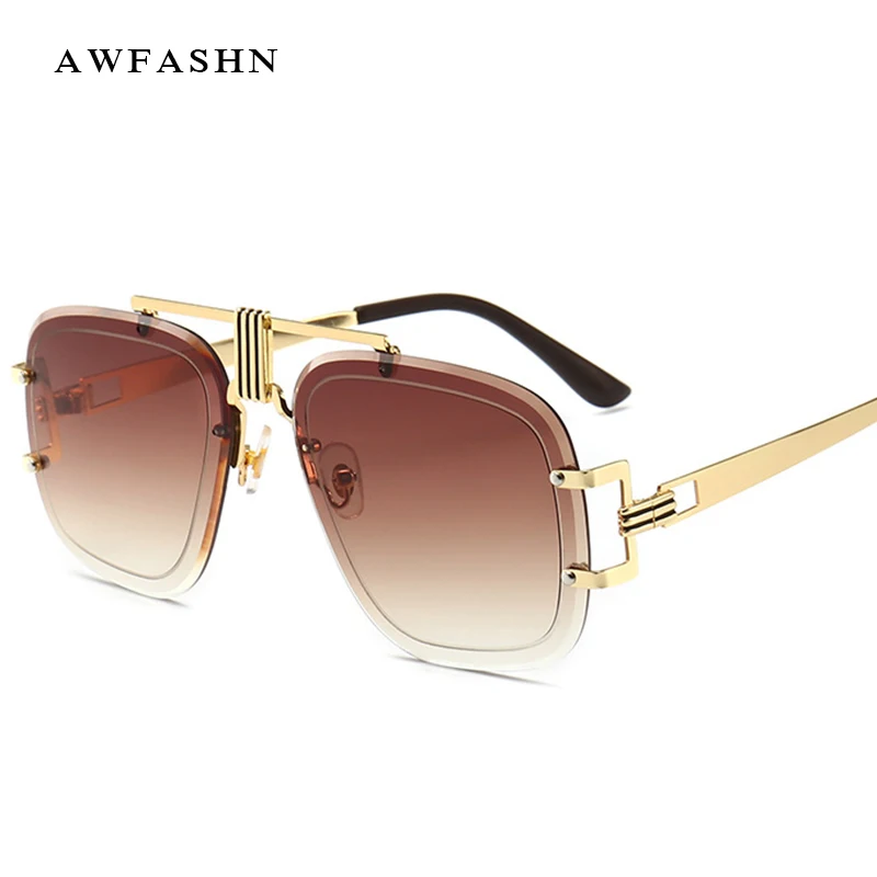

2019 New Fashion Square Sunglasses Luxury Brand Designer Rimless Sun Glasses Steampunk Shades Gradient Pilot Oversized UV400