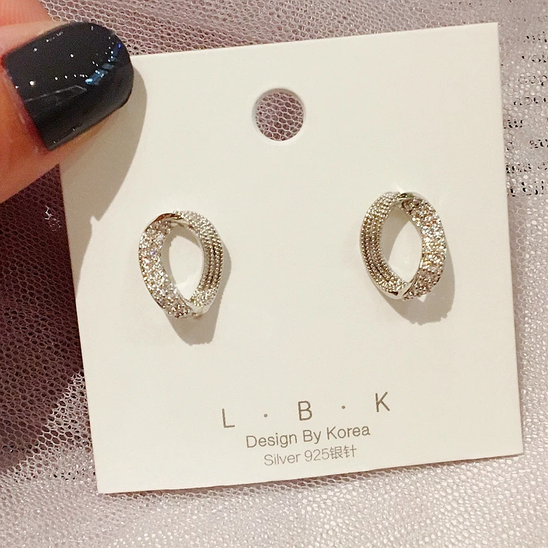 

Delicate Micro Paved Cubic Zirconia Geometric Stud Earrings Silver Color Women Girls Studs Jewelry