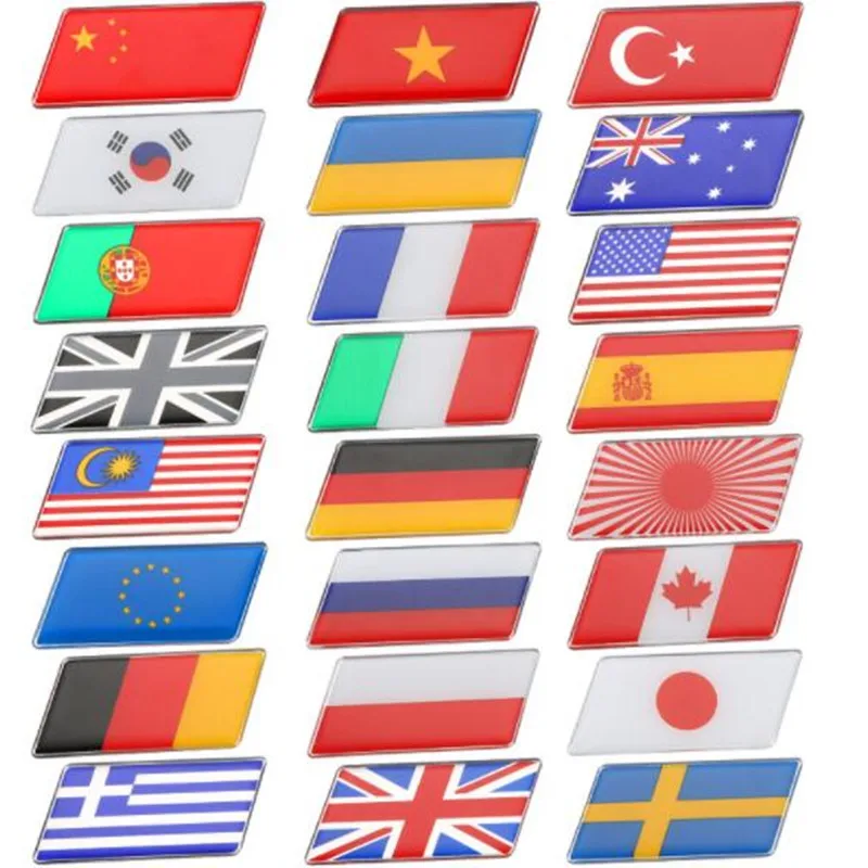

Aluminum alloy epoxy Germany England Australia France Russia Spain Sweden Canada Portugal Flag Badge Emblem Car Sticker Decal