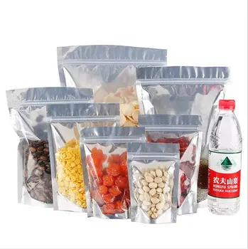 

50pcs Silver Clear Stand Up Aluminum Foil Zip Lock Bags Resealable Heat Seal Plastic Gift Bag Food Storage Packing Pouch
