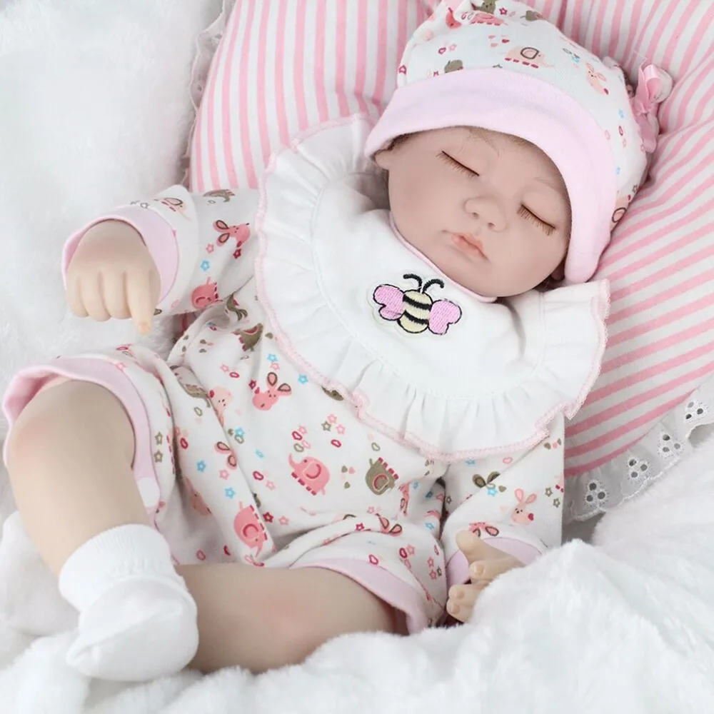 

OCDAY Cute 16 Inch Sleeping Baby Reborn Doll Pink Bee Shape Clothes with Pink Bib Soft Lifelike Newborn doll Girl Best Gift Hot