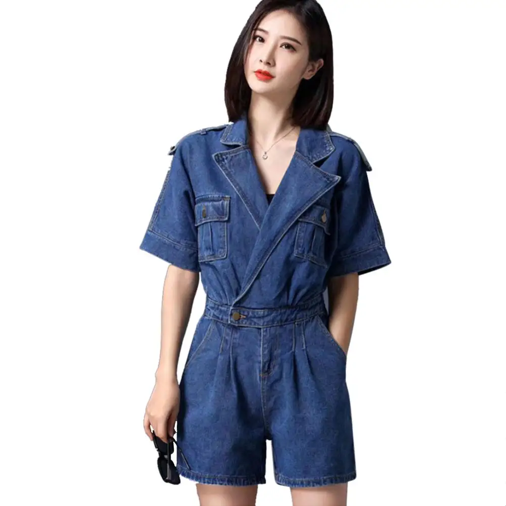 Fashion Streetwear playsuit Vrouwen denim jumpsuit slim fit peplum