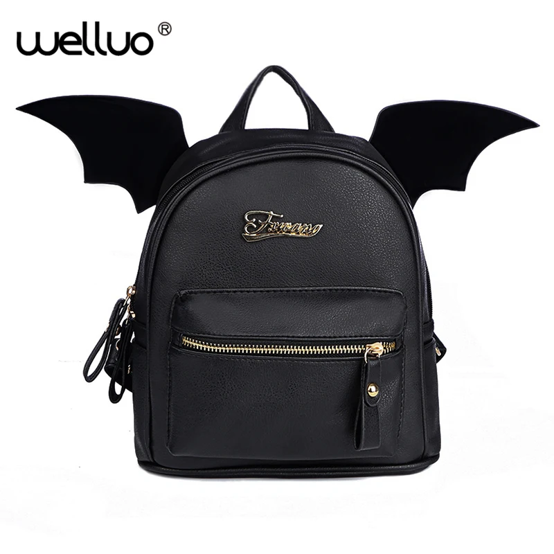 PU Leather Backpack Women Bat Wings Backpacks Teenage Girls Mini Black Bag Fashion Small ...