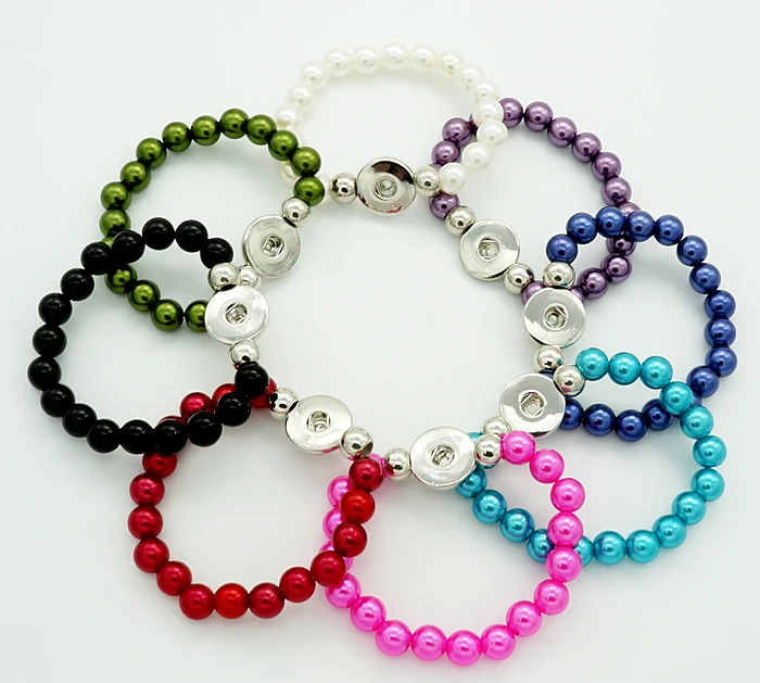 Fashion Charming Colorful beads snap bracelet Elastic fit 18MM snap buttons jewelry wholesale ...