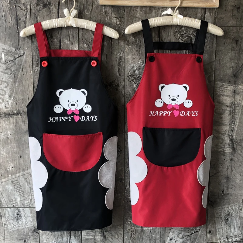 Apron for Women with Hand Wipe Towel Cute Bear Funny Kitchen Apron with Big Pocket Couple Cooking Apron Baking Gardening BBQ