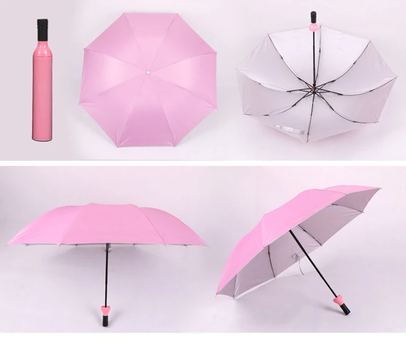 100pcs New Creative Women Wine Bottle Umbrella 3 Folding Sun-rain UV Mini Umbrella For Women Men Gifts Rain Gear Umbrella sale