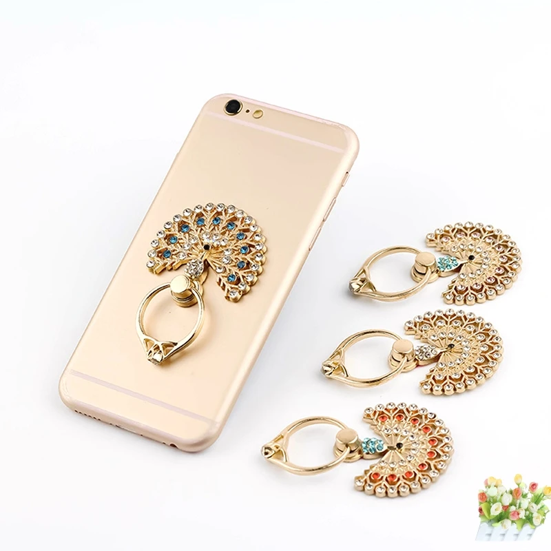 Peacock Shape Shiny Diamond Finger Stand 360 Degree Phone Metal Holder Ring For IPhone 5 6 6s 6plus 6splus 7 For Samsung Huawei