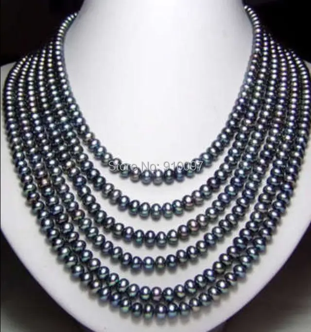 

LHX54013>>>>Long 130" 7-8mm Black Akoya Cultured Pearl Necklace