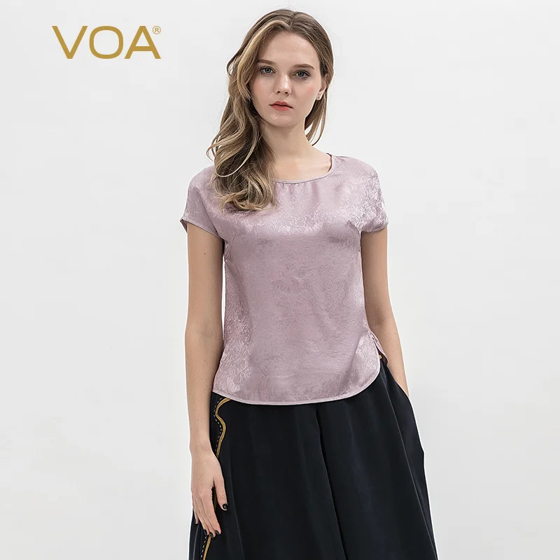 

VOA fashion printing classic style Round neck Loose Leisure Wild Silk Short t-shirt B872