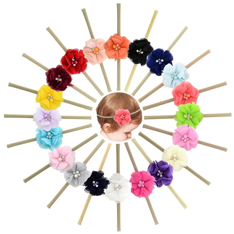 

MIXIU 20pcs/set Cute Chiffon Pearl Bow Elastic Hair Bands Handmade DIY Baby Headbands Kids Hair Accessories Wholesale