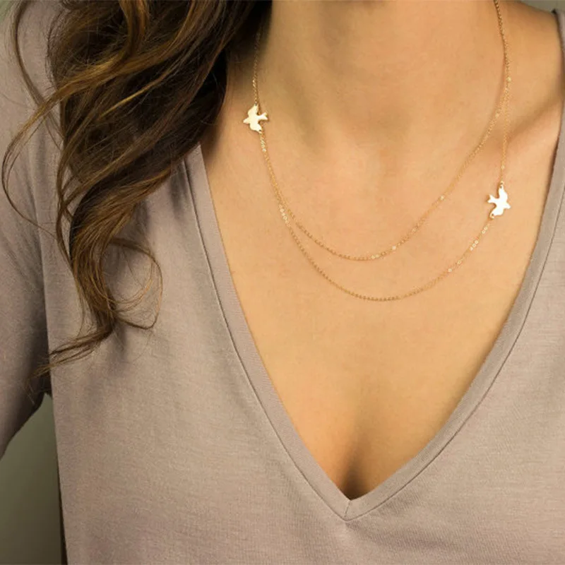 

Peace Dove Necklaces & Pendants 2018 Simple Gold Silver Color Chain Clavicle Double Chains Fashion Jewelry