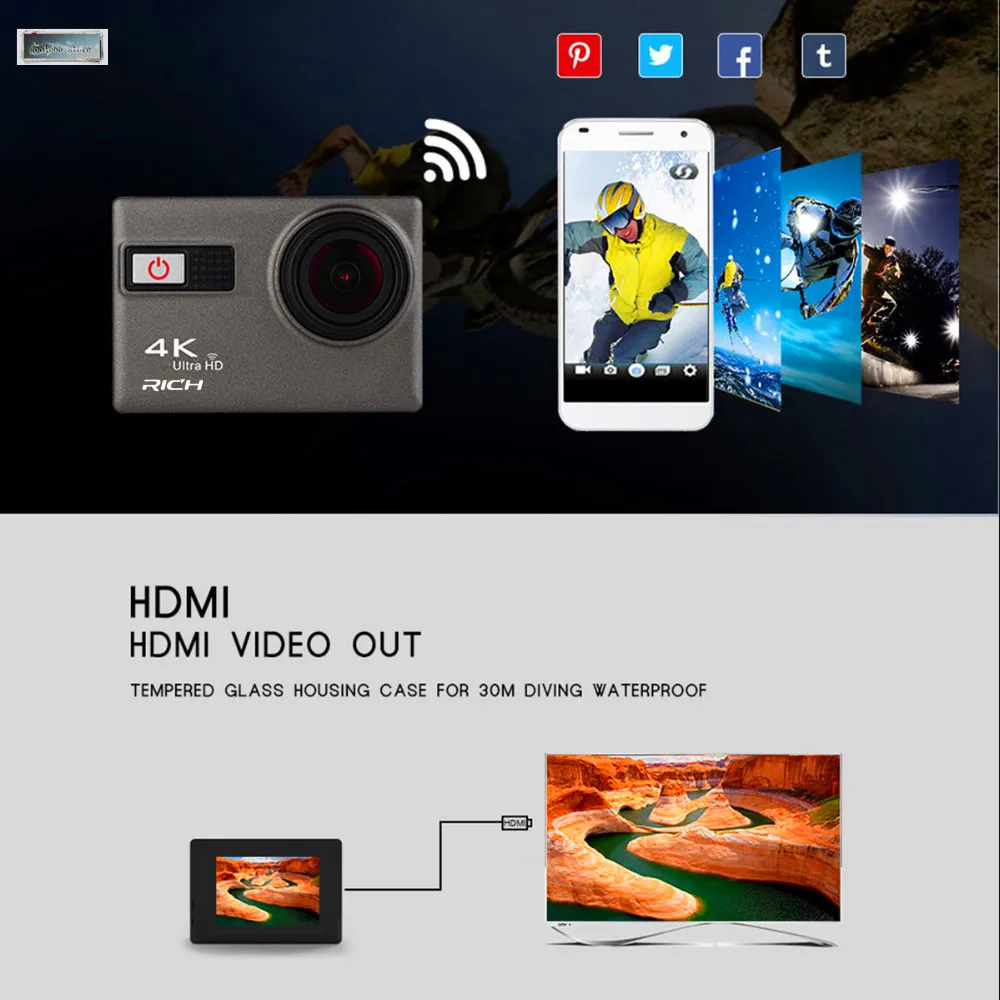 

Ultra HD Action Camera new F68 F68R gopro hero 4 Stlye 4K 24FPS Novatek 96660 Remote Wifi Waterproof 30m Extreme Sports Camera