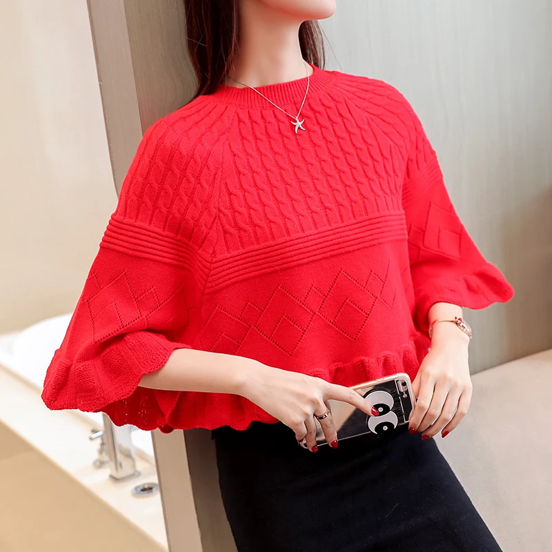 Women 2018 Round Neck Knitted Sweater Jumper Sexy Ladies Batwing Long Sleeve Casual Loose Tops Pullover Tassels Poncho Vestido
