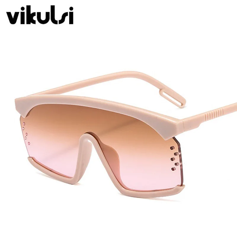Тренд, новинка, женские квадратные солнцезащитные очки, для женщин и мужчин, маска, оттенки, роскошный бренд, плоский верх, солнцезащитные очки для женщин, розовые, красные, UV400 - Цвет линз: E128 beige teapink
