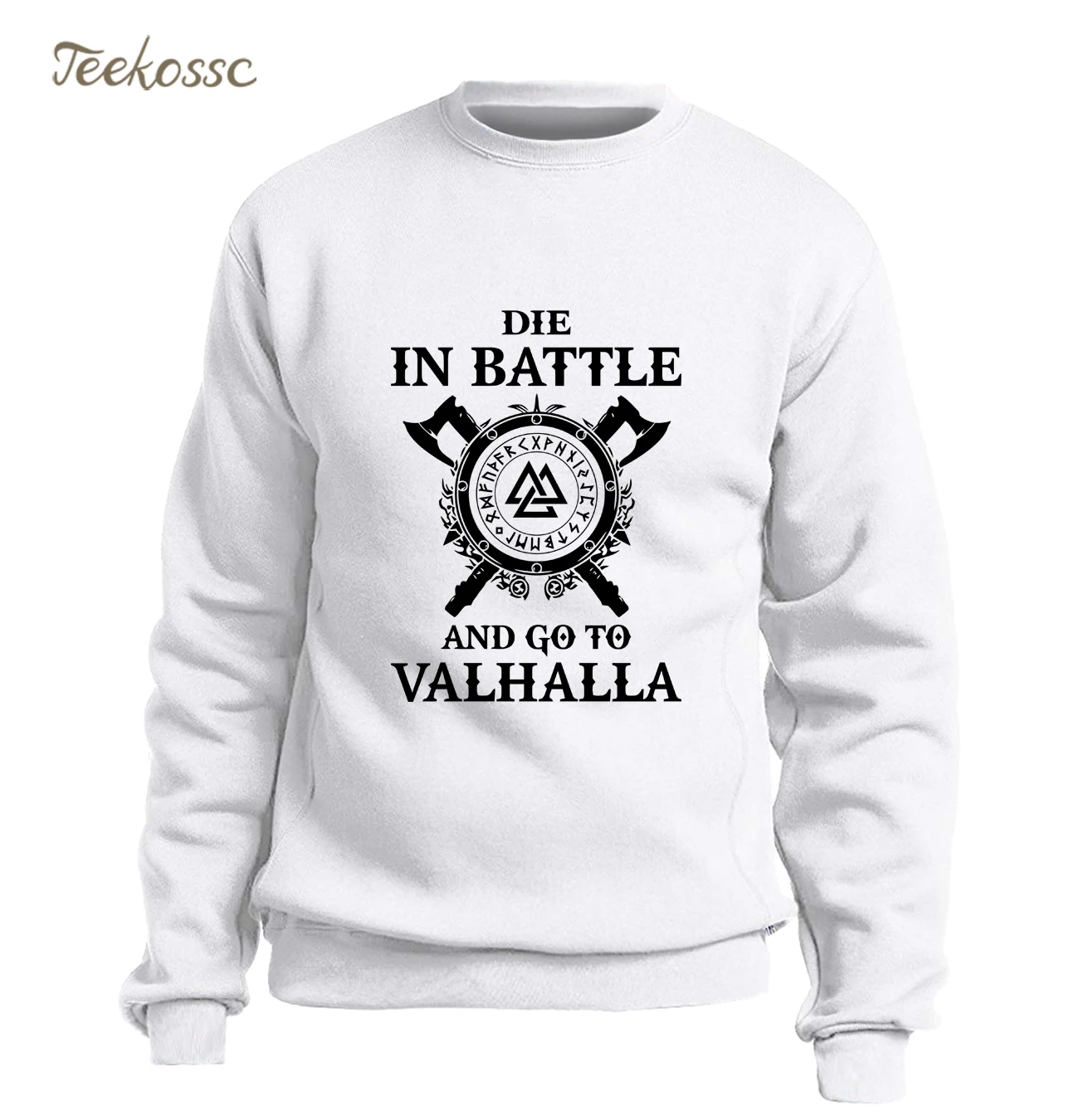 أودين الفايكنج البلوز الرجال يموت في معركة وتذهب إلى Valhalla هوديي Crewneck بلوزات 2018 الشتاء الخريف الهيب هوب الشارع الشهير
