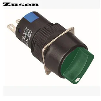 

Zusen 16mm round plastic selector switch 2 position fixed 1NO1NC with green led light(LA16-11X/21/G/12V/Y)