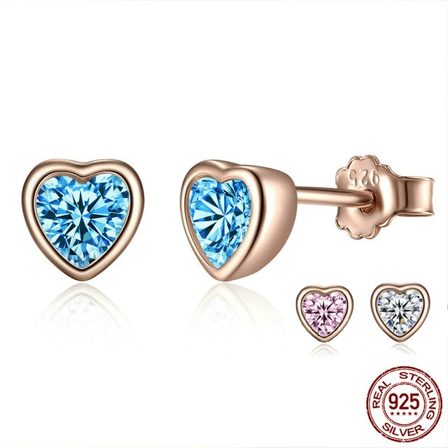 Серьги-гвоздики из чистого серебра 925 пробы для женщин и детей, Стерлинговое Серебро 925 синего фианита, женские серьги, ювелирные изделия для малышей