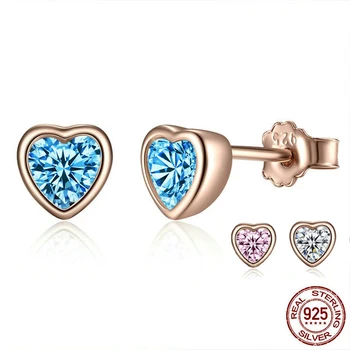 

pure 925 Sterling Silver Hear Stud Earrings for women Children,sterling silver 925 Blue CZ Female Brincos Fine baby Jewelry