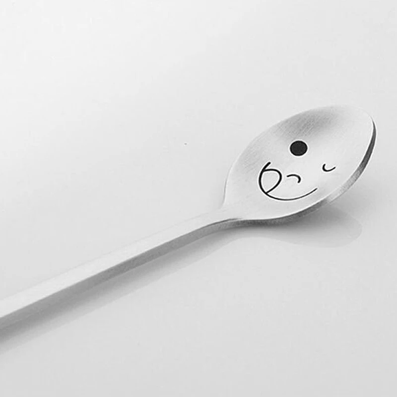 FHEAL New Heavy Long Handle Stainless Steel Cake Dessert Fruit Forks Spoon tableware Smile Face Spoons Forks Flatware (1)
