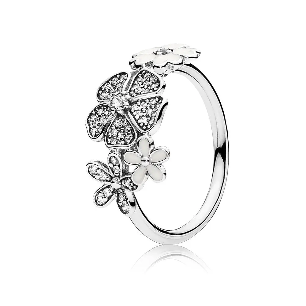 BAMOERS Пан 1:1 оригинальный стерлингового серебра 925 кольцо мерцающий букет кольцо, белая Эмаль Ясно CZ украшения для Для женщин подарок 190984CZ