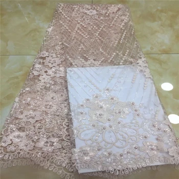 

VILLIEA Fashion African Lace Fabric High Quality Pink Lace Nigerian Lace Fabric Glittery High Quality Lace With Beaded 5 Yards