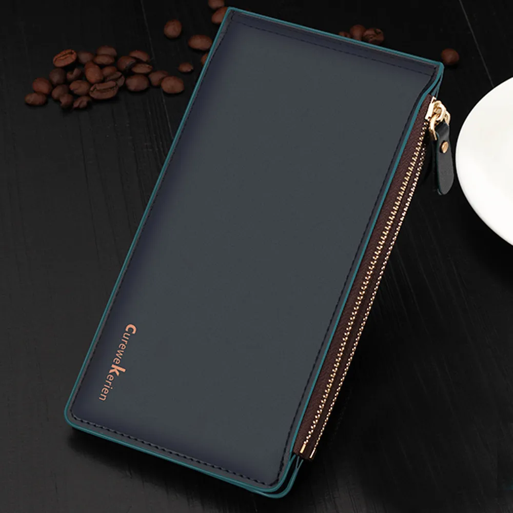 

Long Men's Leather Wallet With Coin Pocket Zipper Vintage Card Cash Receipt Holder Organizer Bifold Wallet Male Money Bag