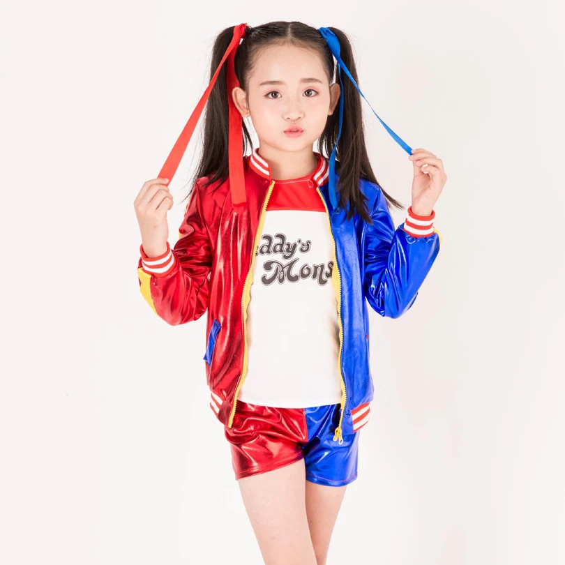 Free shipping New Kids Suicide Squad Cosplay Harley Quinn Costumes Girls Purim Coats Jacket Chamarras De Batman Para Mujer Suit