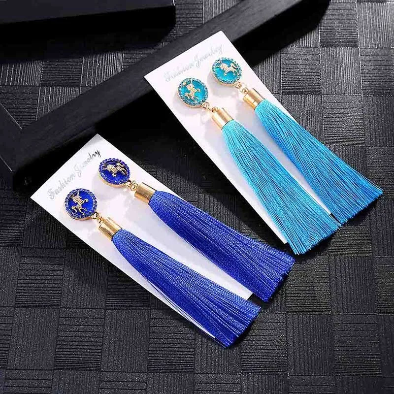 IMG_4002 Trendy Drop Earrings WomenLongBohemianDangleBlueBalckMetalBohoGold Tassel Earrings 2018 Jewelry