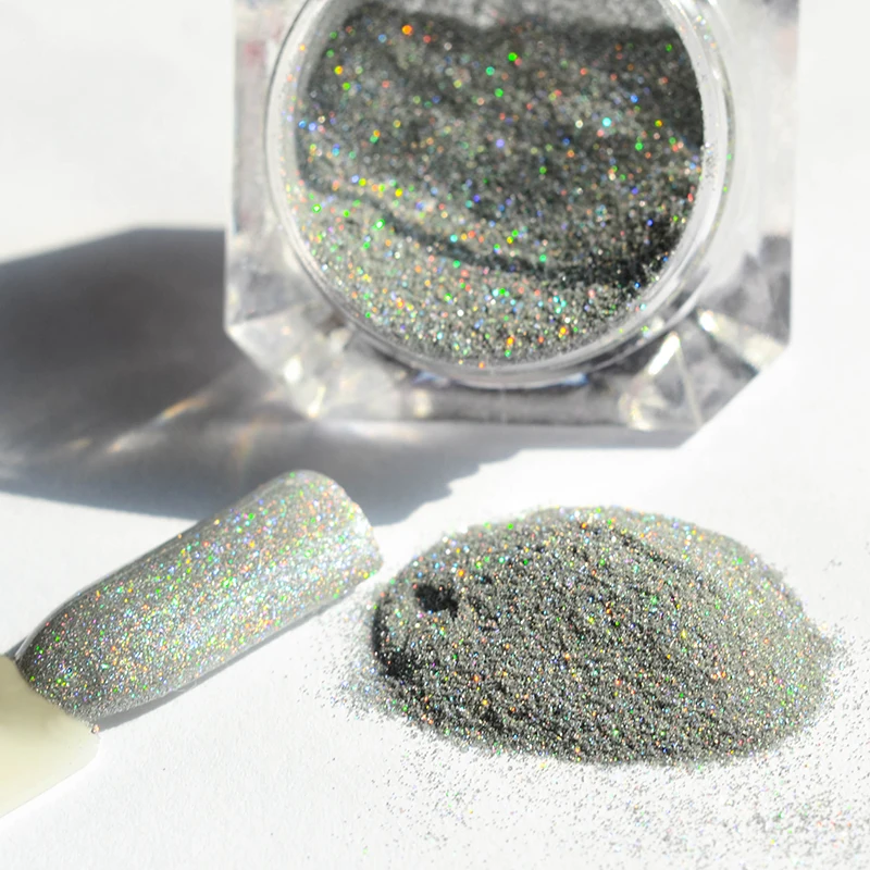 1g/Box Gold Sliver Holographic Nail Glitter Powder Rainbow Shiny Laser Mirror Holo Glitters Powder Dust Chrome Pigment Nails Art
