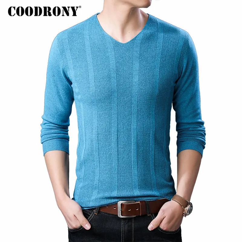 Бренд COODRONY, свитер для мужчин, уличная мода, v-образный вырез, пуловер для мужчин, приталенный, Вязанный свитер для мужчин, Осень-зима, шерстяные свитера 91063
