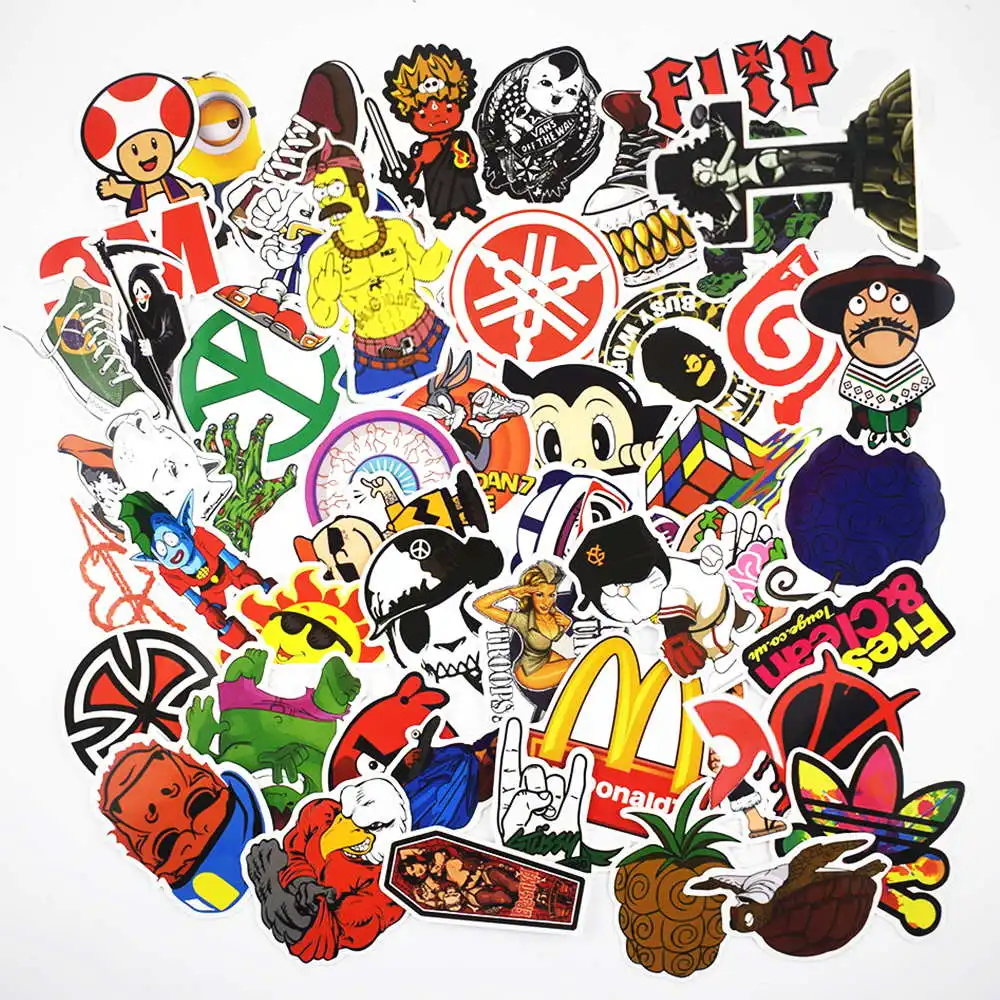 50Pcs/bag Mixed Cartoon Laptop Sticker Vinyl Graffiti Stickers For Car Suitcase Skateboard Phone Stickers Waterproof Decoration