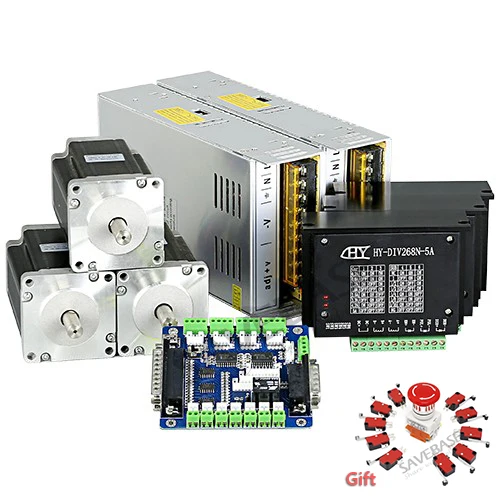 

CNC Kit 3Axis 0.2-5A TB6600HG Stepper Driver 3.3Nm 467oz-in Nema24 36V10A Power(FREE Emergency Stop Switch+Limit Switches)