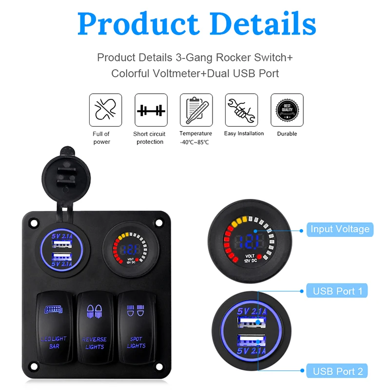 5 в 4.2A двойной USB разъем прикуривателя Автомобильный переключатель Панель синий морской переключатель Панель вольтметр автомобильное зарядное устройство Лодка 12 в 24 В
